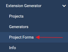 menu with project forms highlighted