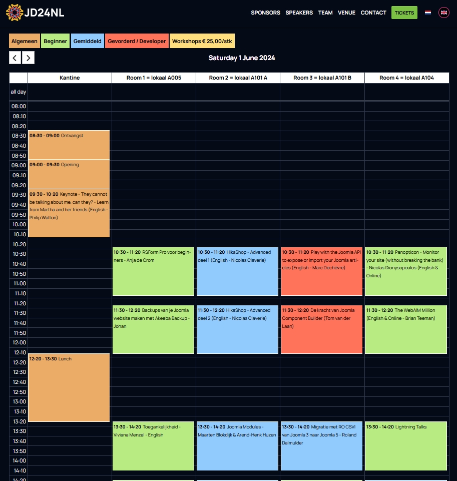 Screenshot of an event schedule