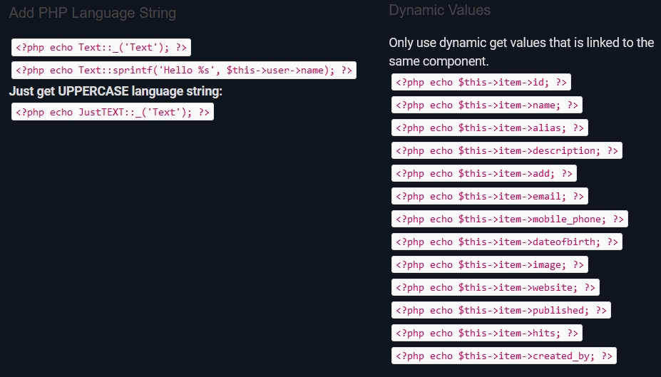 screenshot of code snippets