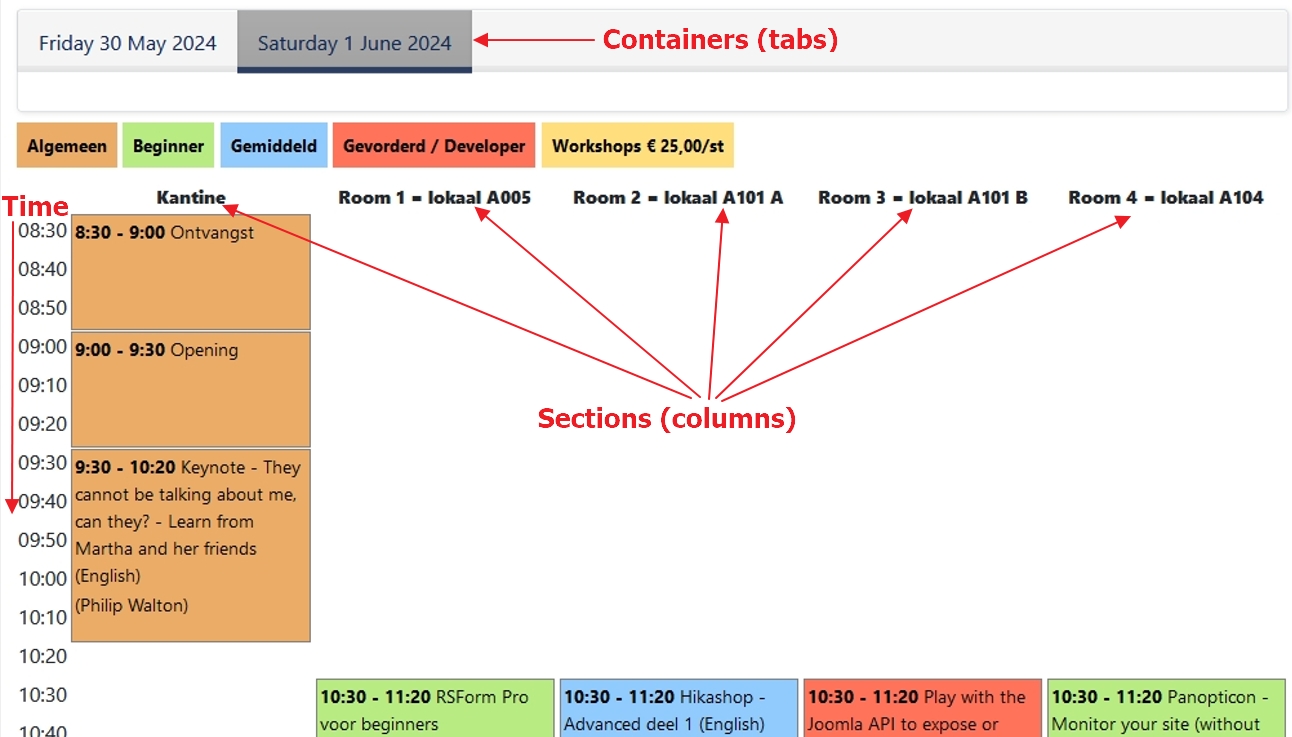 Screenshot of event schedule
