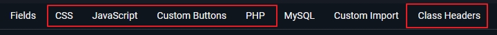screenshot of header tabs