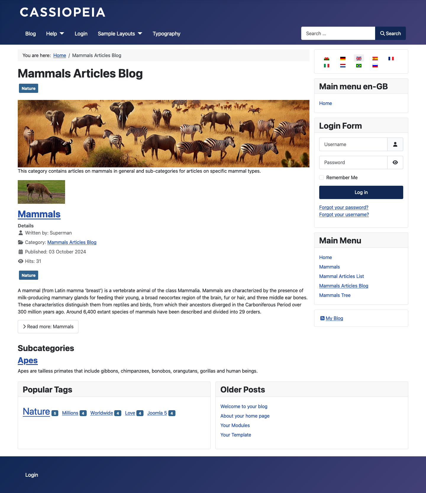 Mammals category blog page