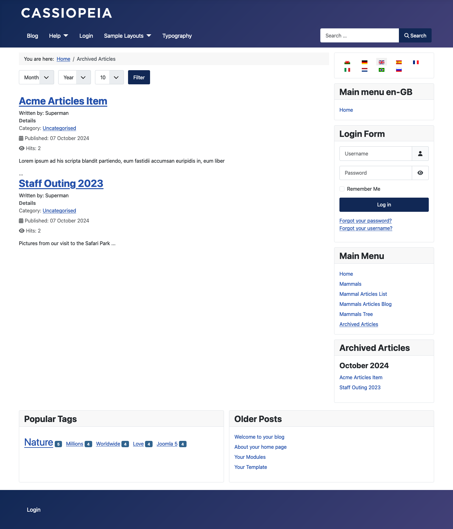 Archived articles page view