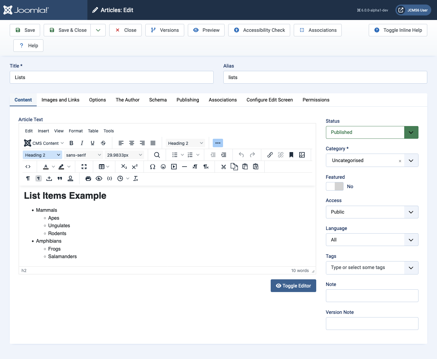 Nested unordered lists