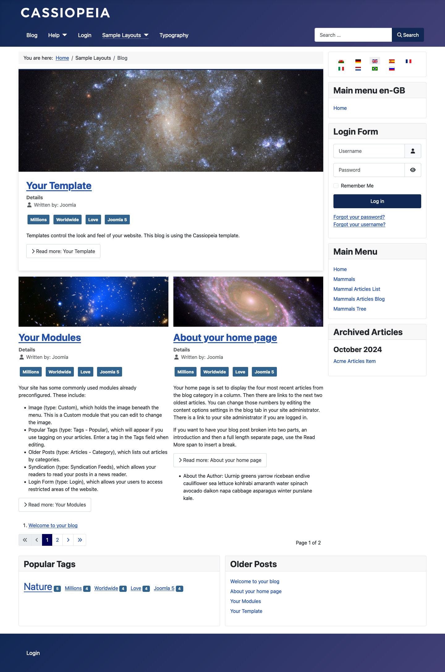 Feature articles site view