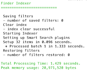 Output of finder index purge