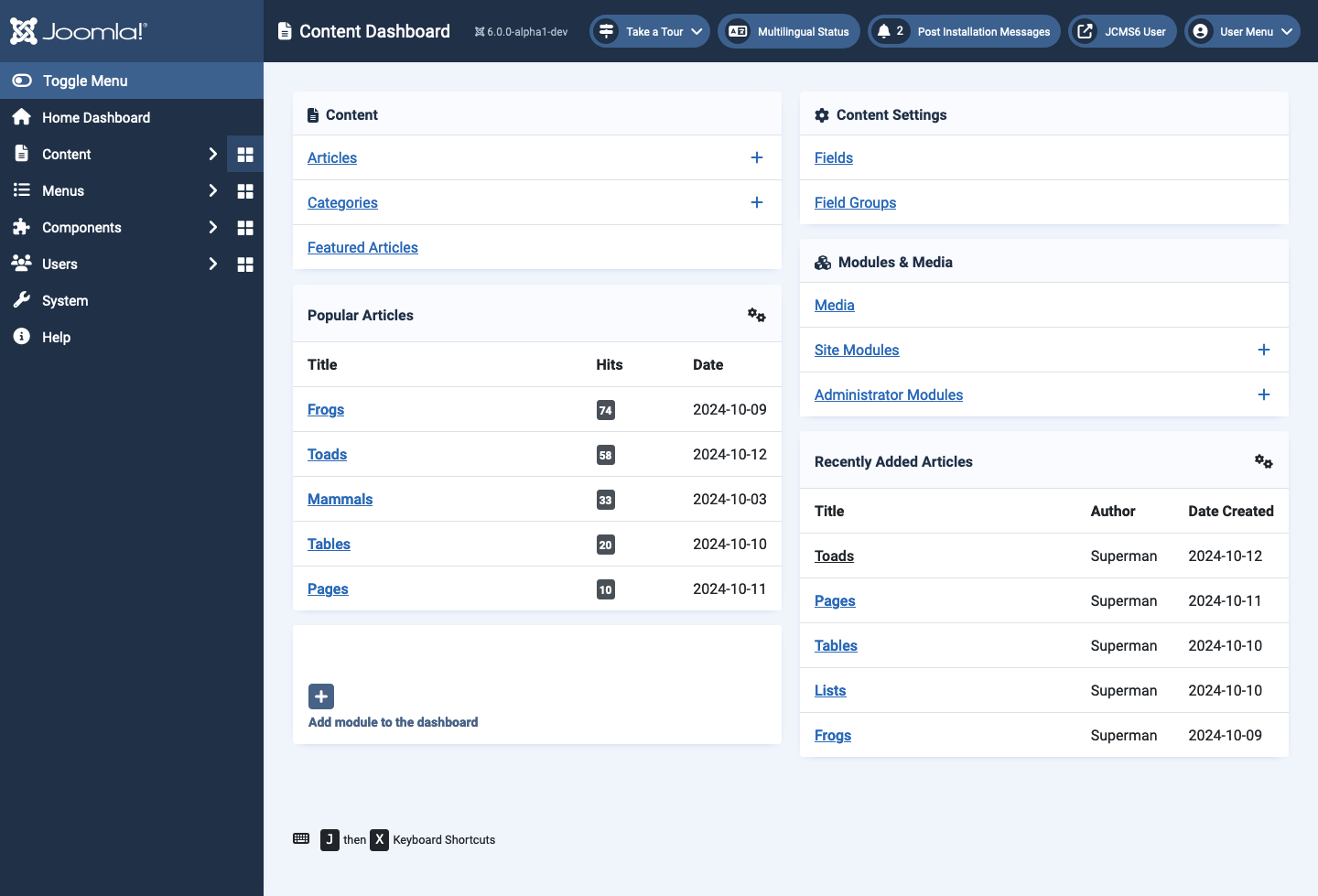 Content dashboard