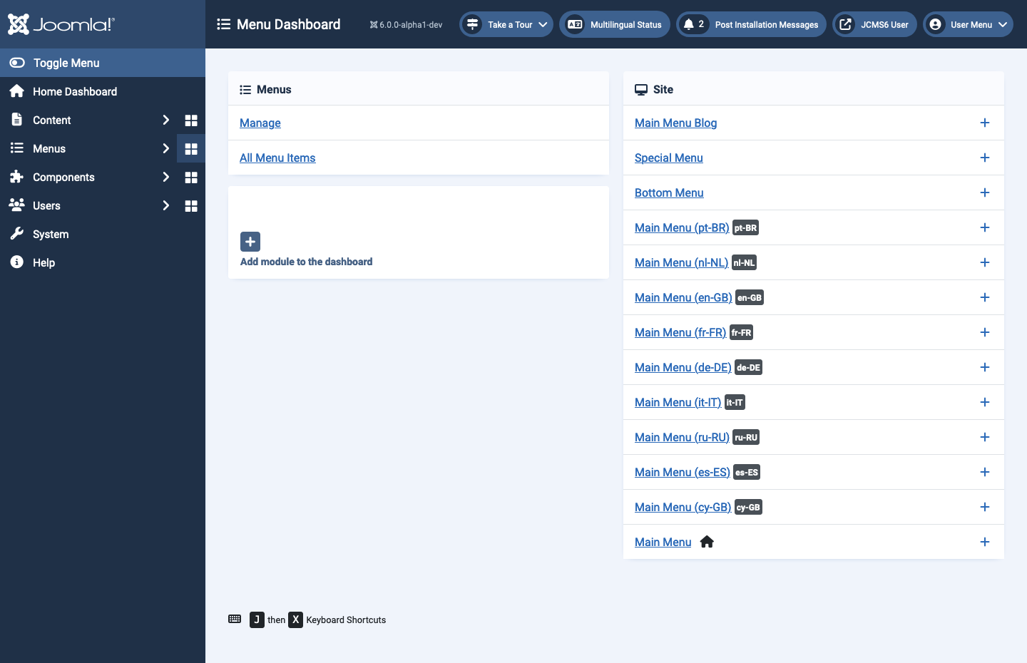 Menu dashboard