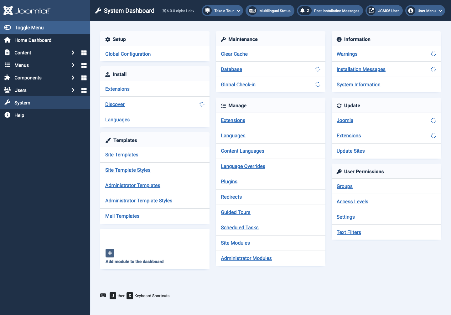 System dashboard