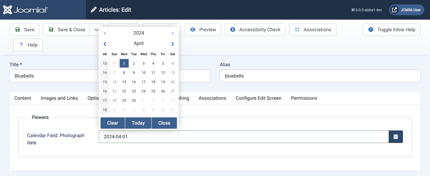 calendar field data entry