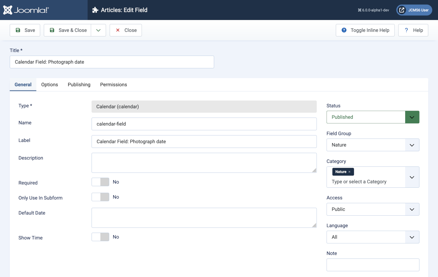 calendar field creation