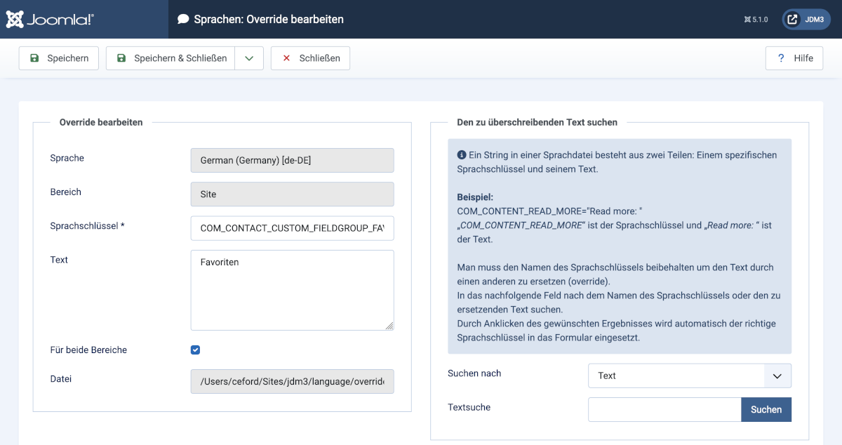 Override creation in German