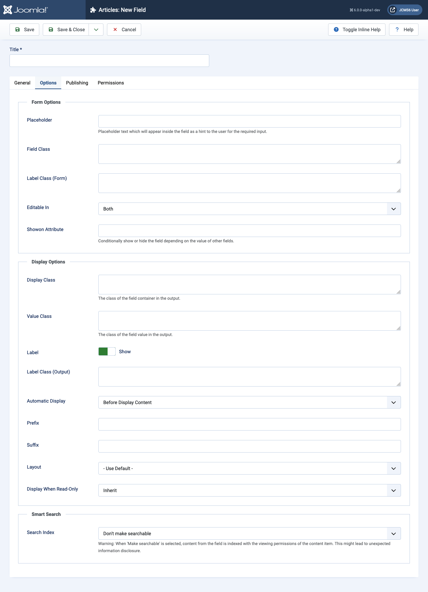 Field parameters general tab