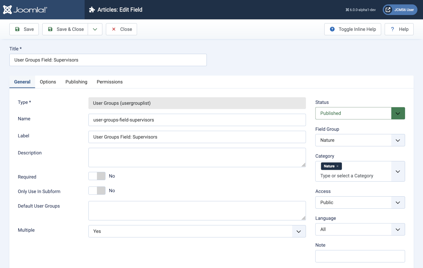 user groups field creation