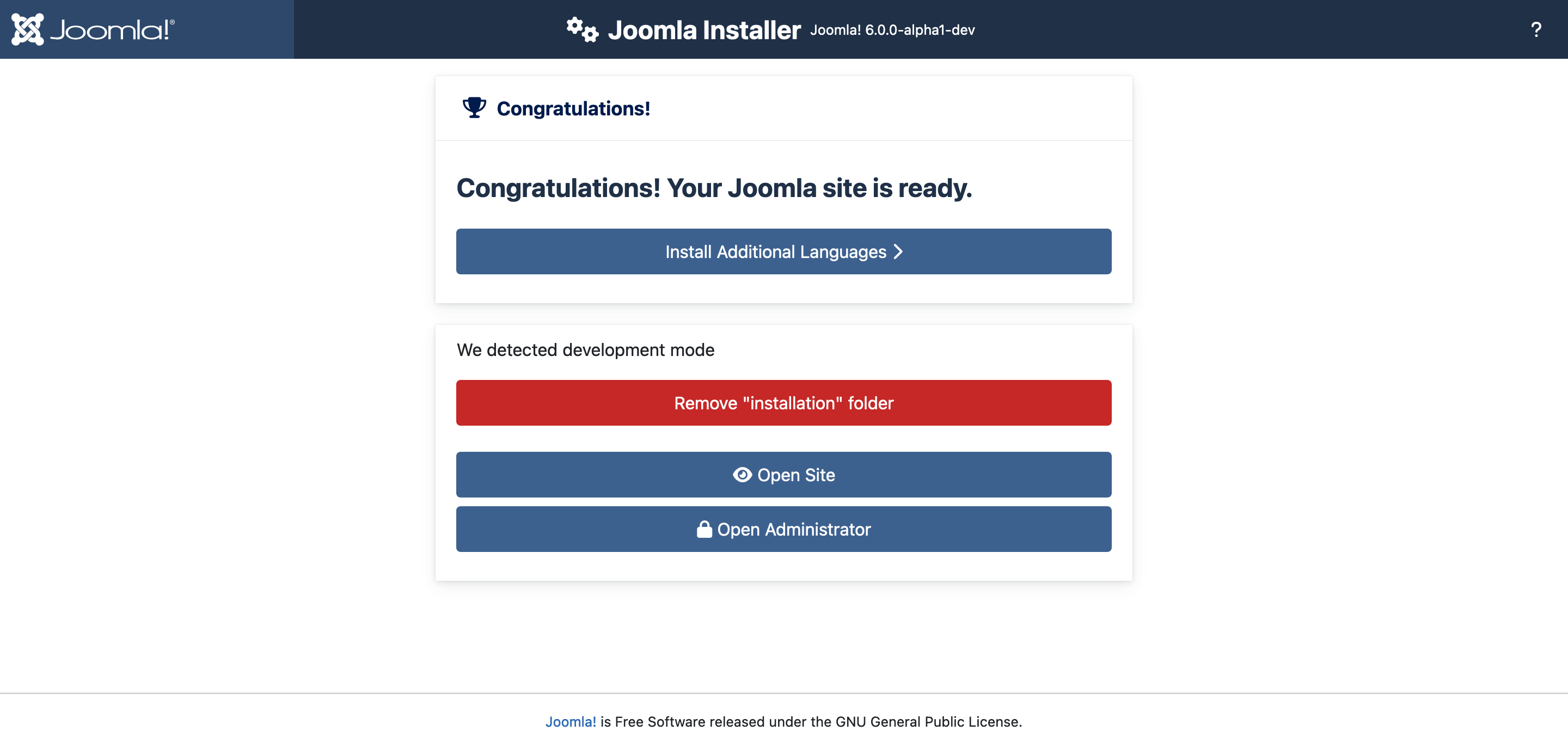 Joomla installer part 5, your joomla site is ready