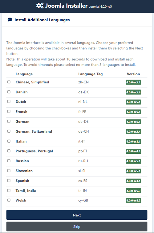 Joomla installer part 6, install additional languages