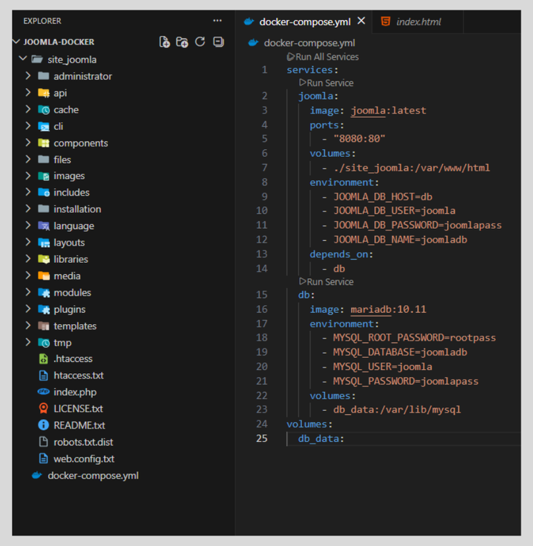 IDE Explorer of Joomla installation in Docker