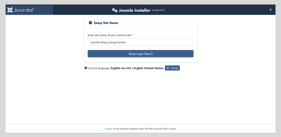Joomla Installer Setup Site Name