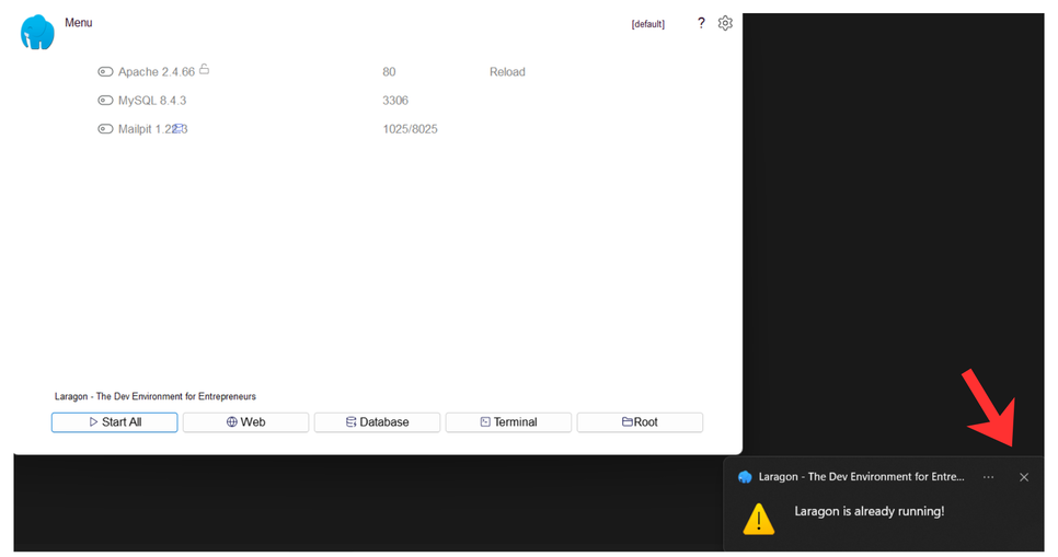 laragon setup already running notice
