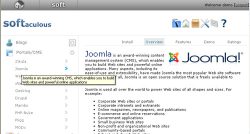 Softaculous joomla installation form