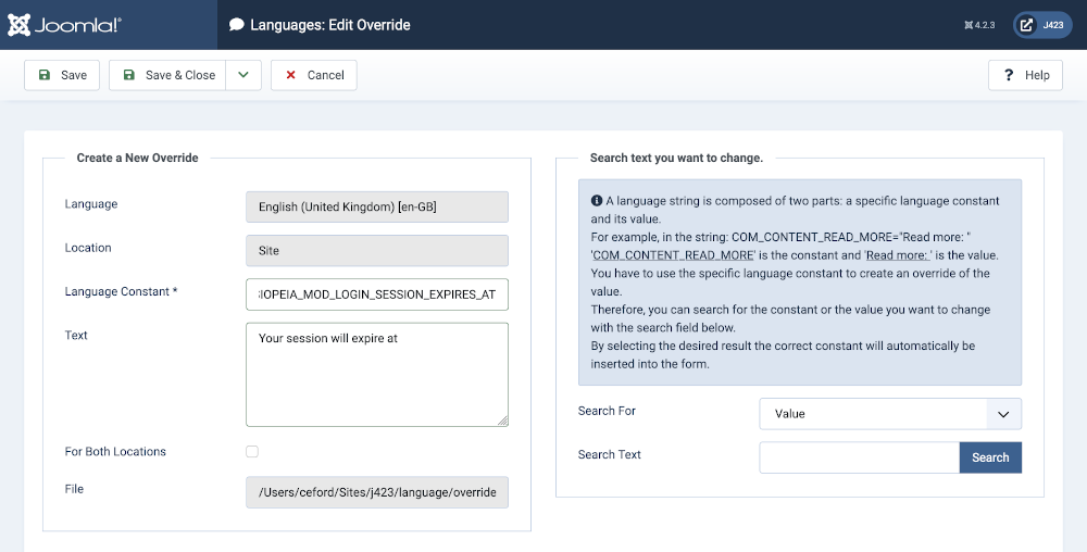 languages edit override form