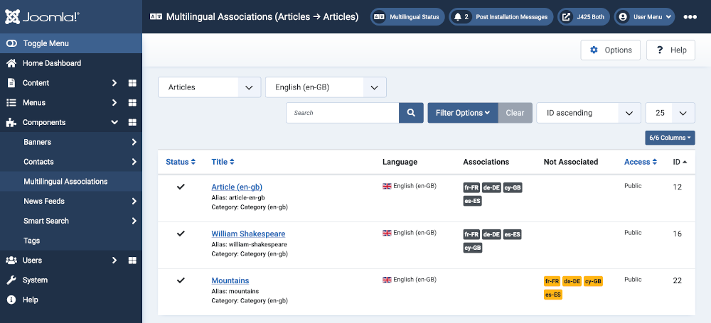 multilingual associations list