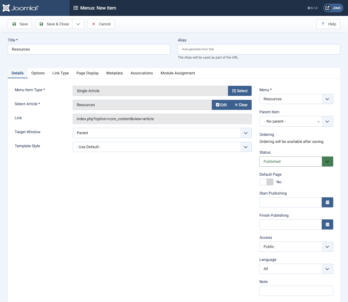 Menu item data entry form