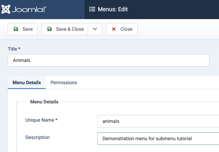 submenus new menu