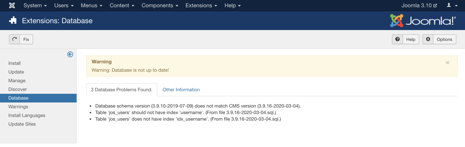 joomla 3 extensions database