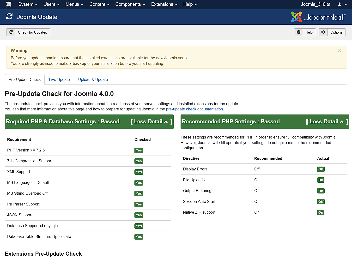 e update check for joomla 4