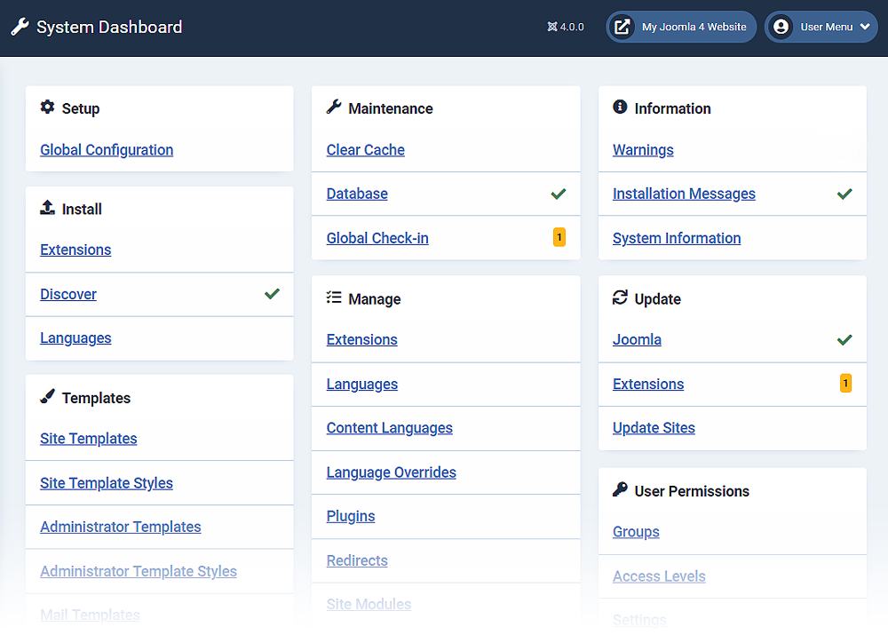 post update system dashboard