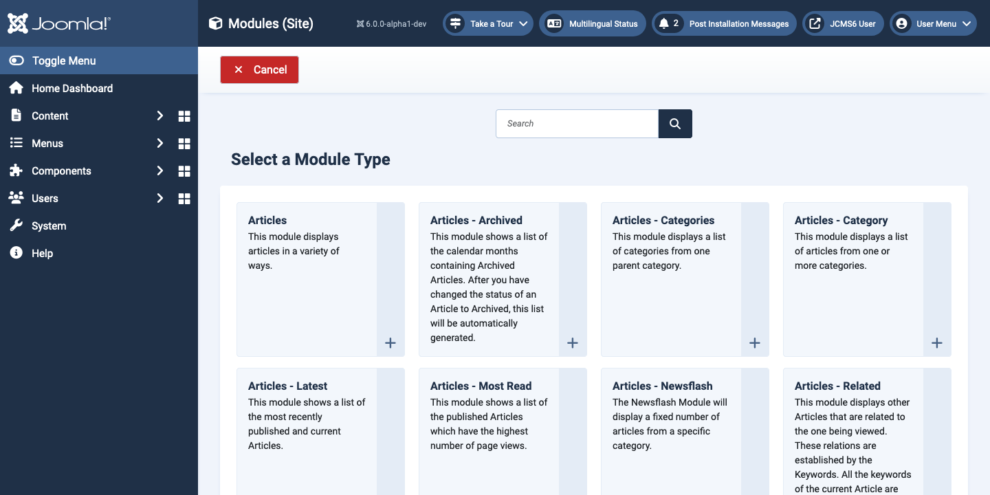 Site Modules available