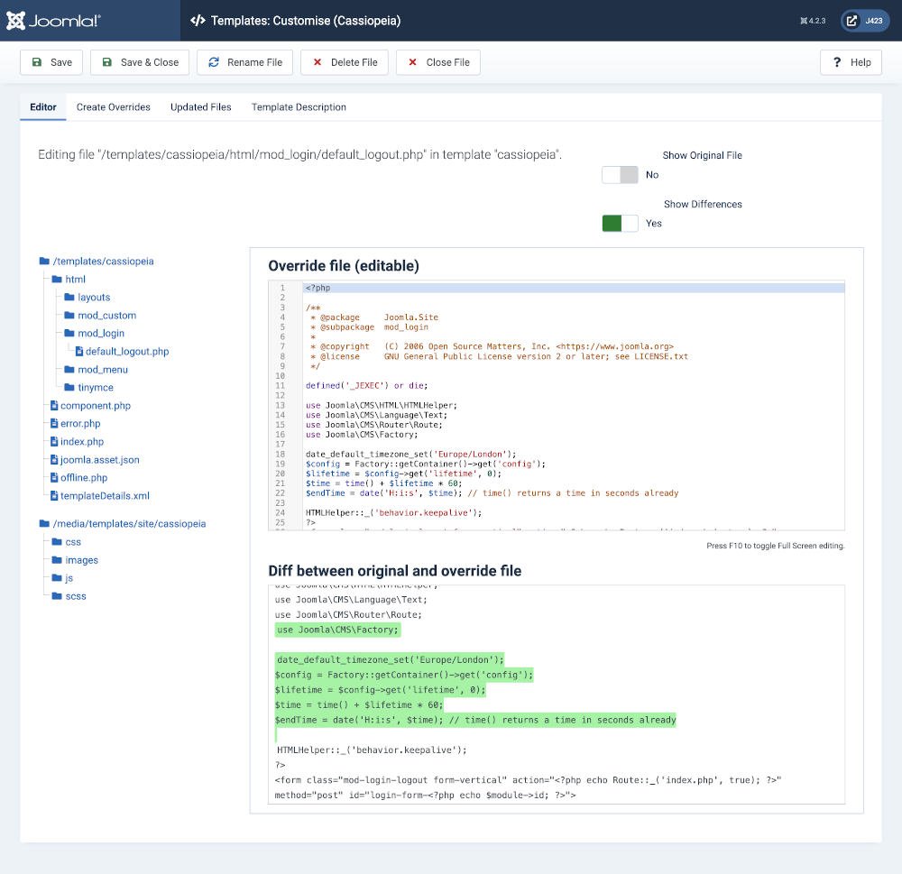 templates customise cassiopeia overrides tab