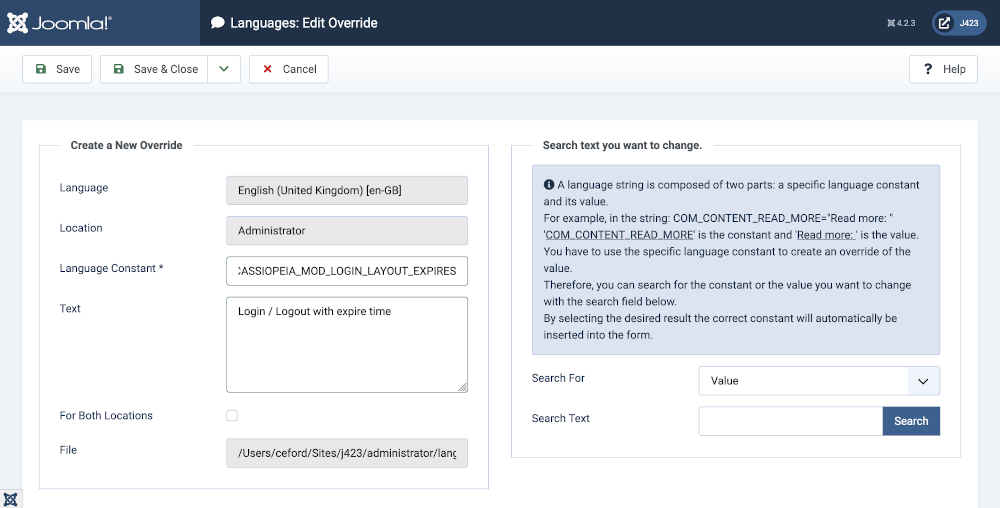 languages edit override form