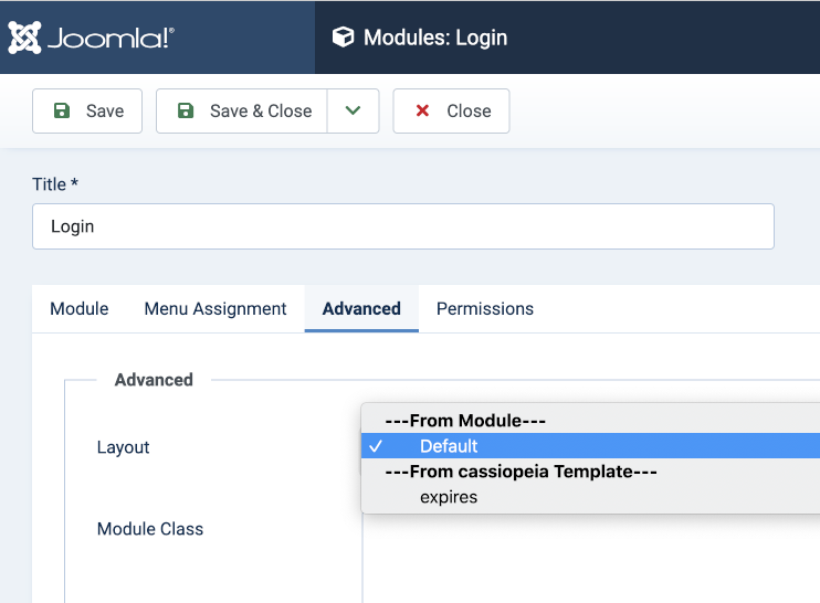 login module showing alternative layouts