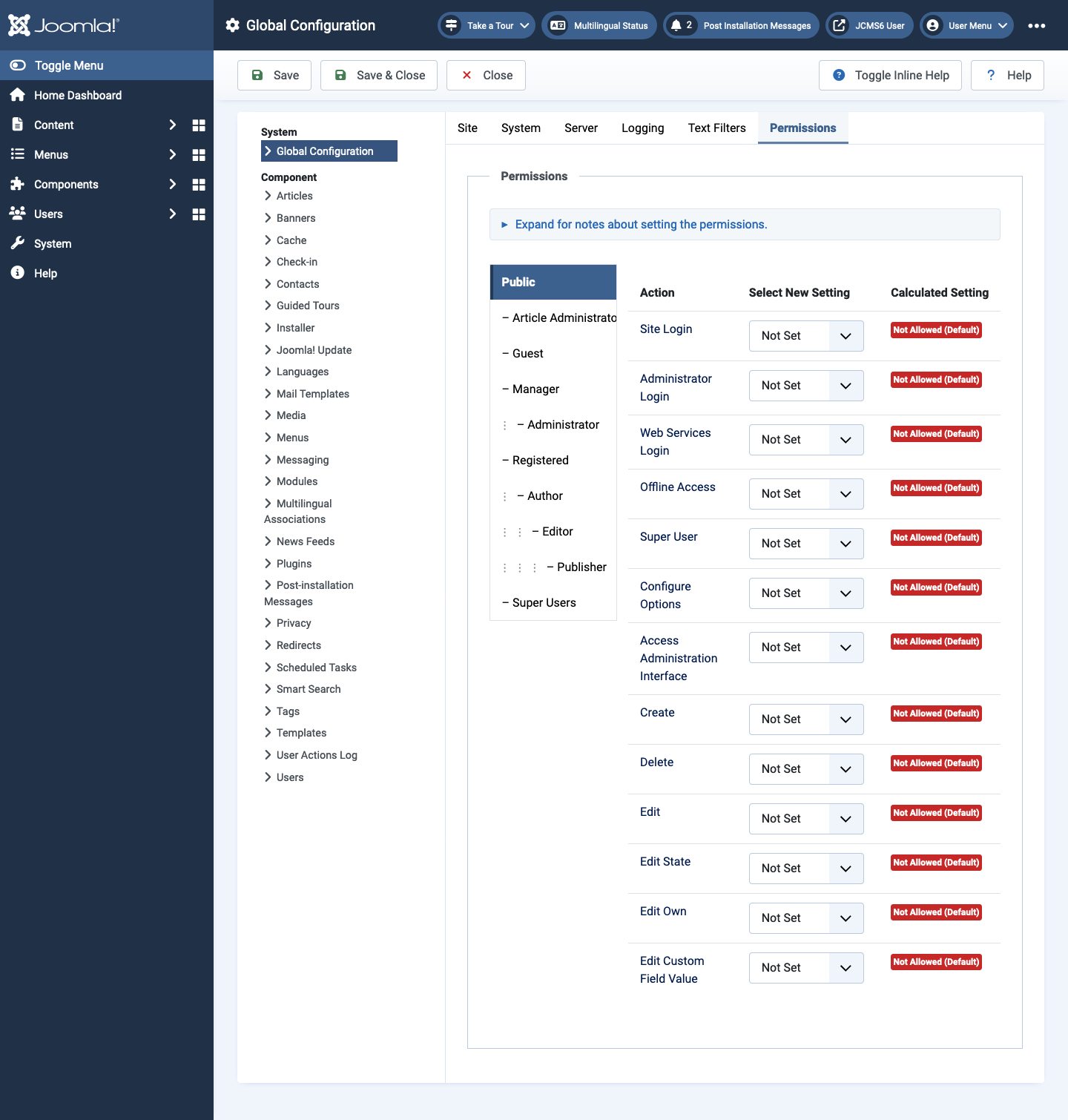 global configuration permissions