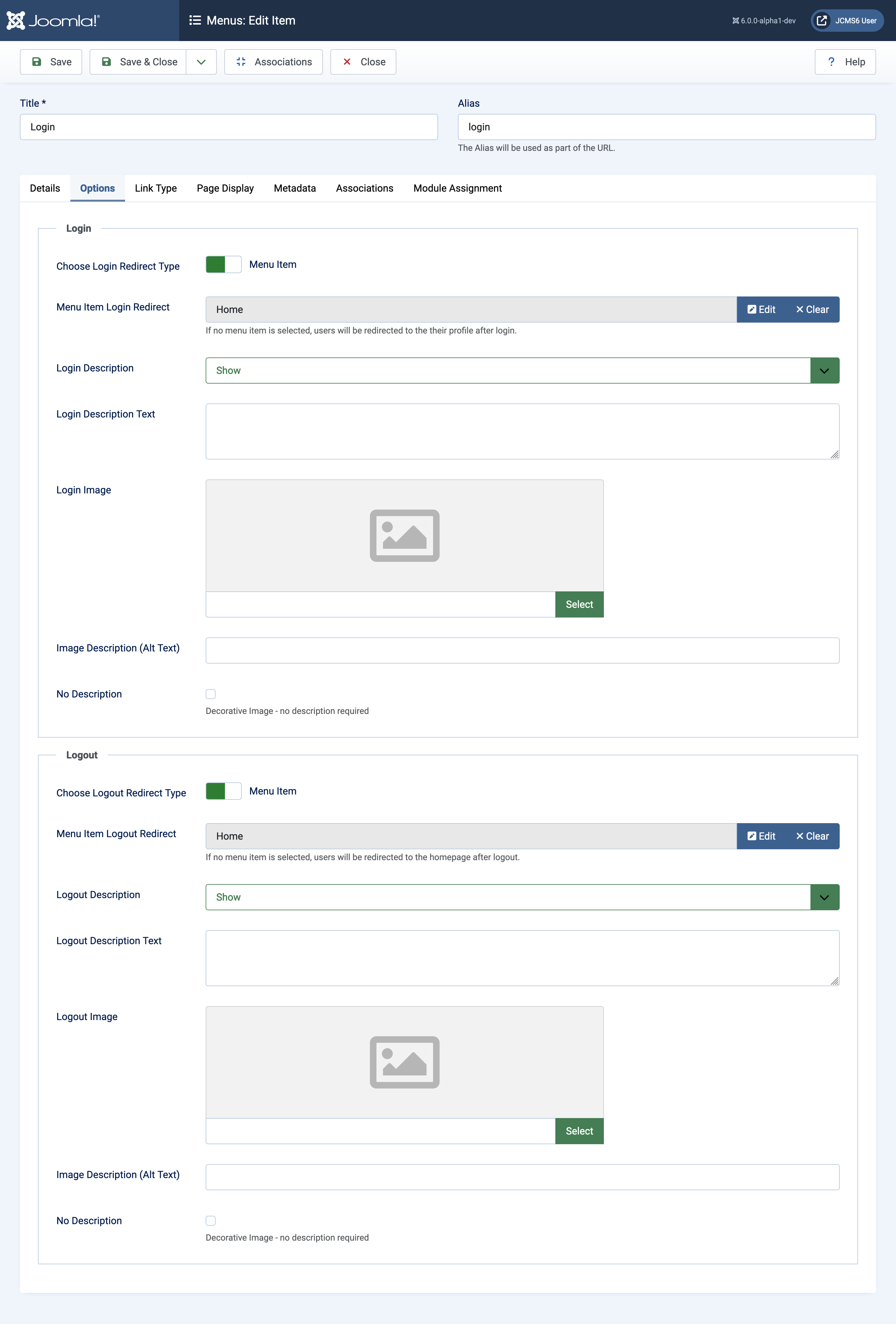 logout menu form restricted to registered access