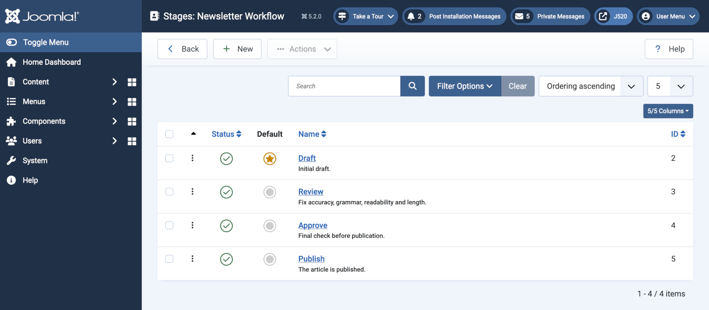 Workflows list