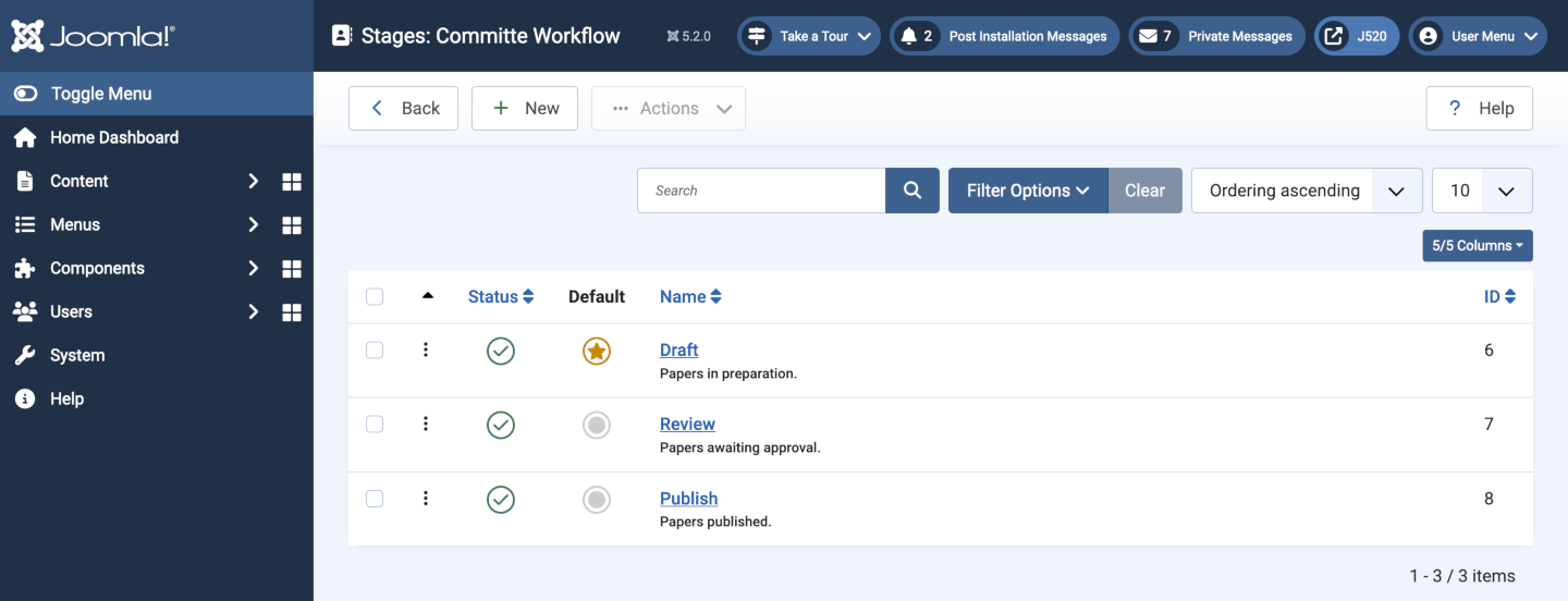 Workflow stages