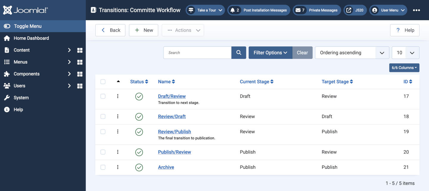 Workflow transitions