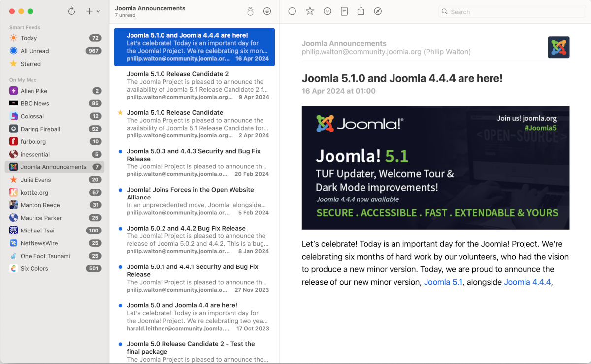 RSS feed of Joomla Announcements