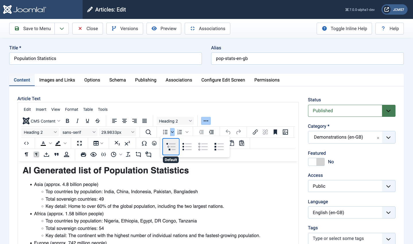 Bullet list manipulation tools
