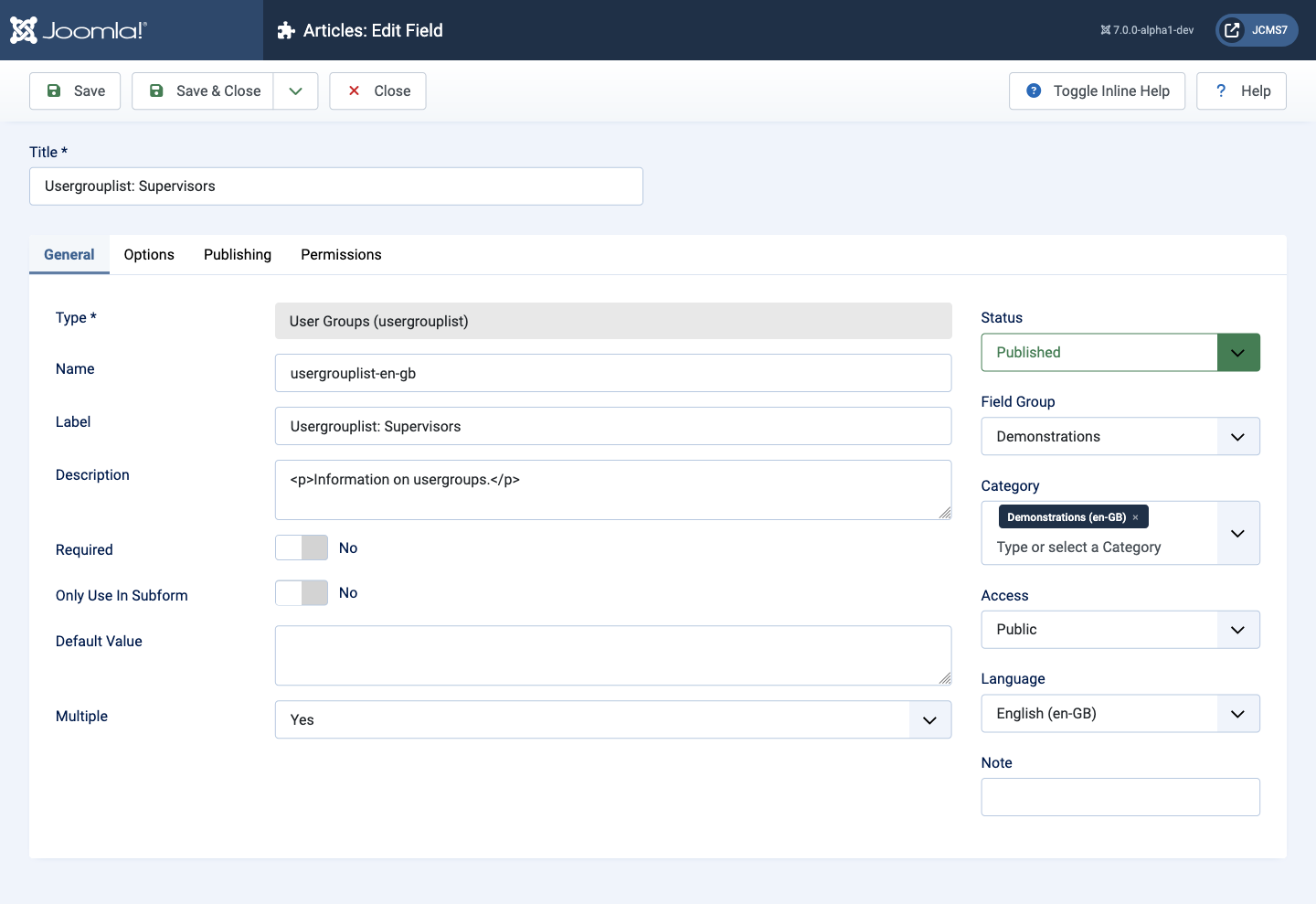 user groups field creation