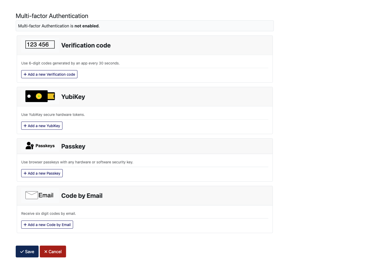 site view of user multi factor authentication form