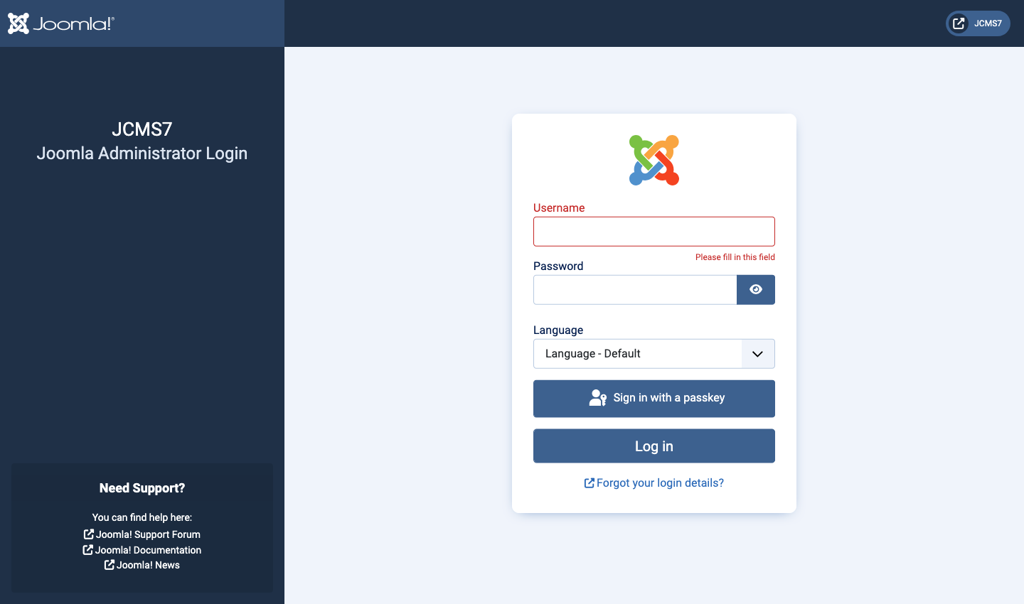 secure administrator login form